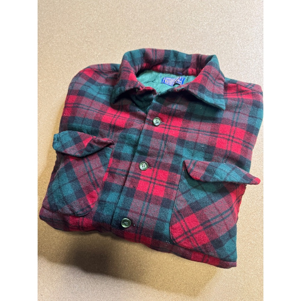 Pendleton Wool Plaid Flannel Shirt Jacket Men's Red‎ Green Long Sleeve Button Up